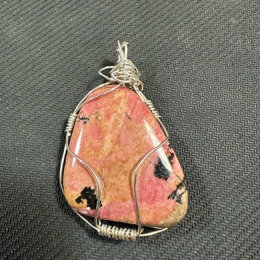 Rhodonite Sterling Silver Wire-Wrapped Stone Pendant